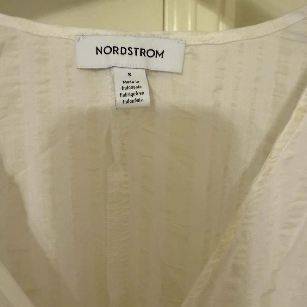 Nordstrom white cotton long-sleeve wrap dress size S - Picture 3 of 4